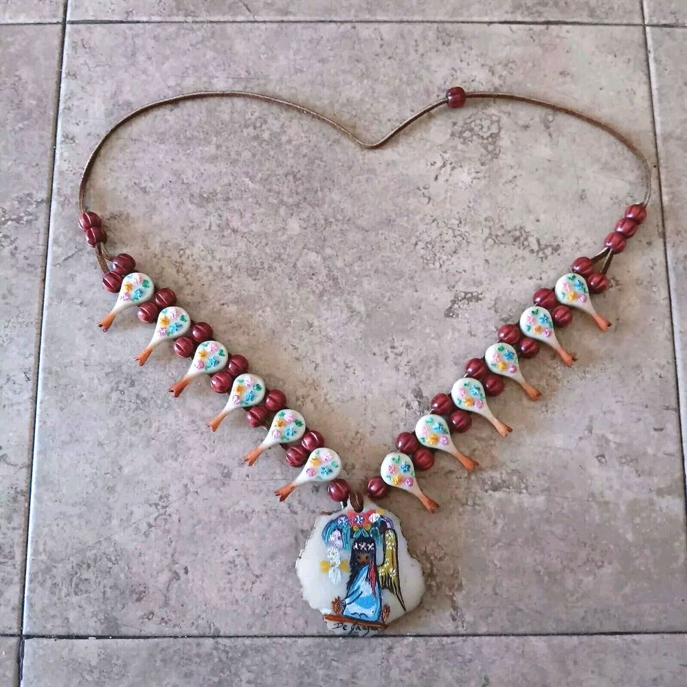Necklace Angel Beads DeGrazia Vintage Resin Painted Squash Blossom Southwest